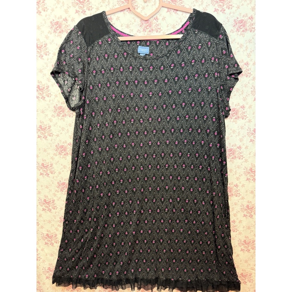 Simply Vera Vera Wang XXL Black Pink Floral Lace Hem Sleep Chemise